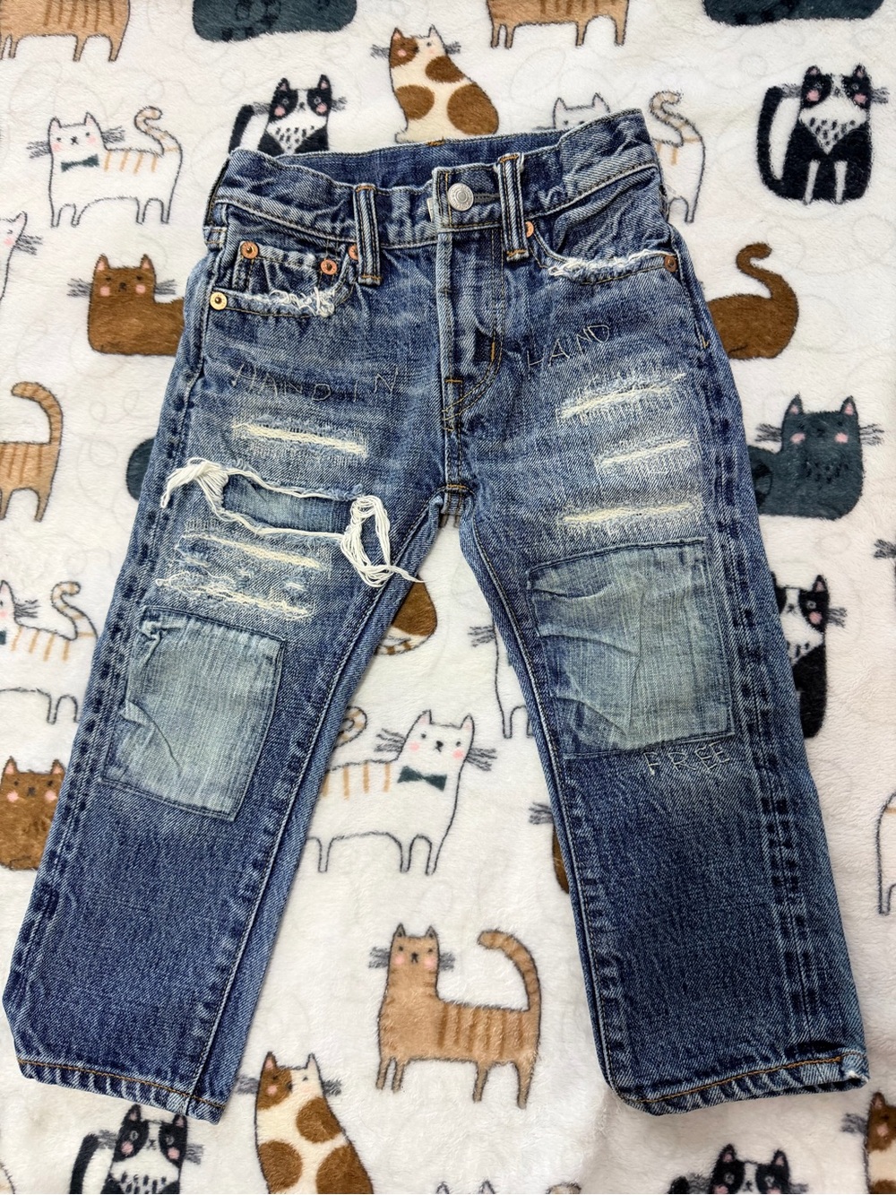 5x$30 Kids Distressed Dark Blue Denim Jeans with Patch Details